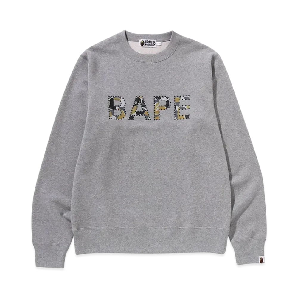 A BATHING APE Crystal Stone Bape Crewneck Sweatshirt "Gray"