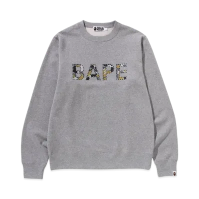 A BATHING APE Crystal Stone Bape Crewneck Sweatshirt "Gray"