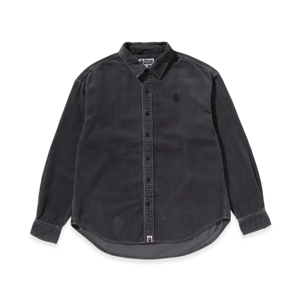 A BATHING APE One Point Heavy Washed Corduroy LS Shirt "Charcoal"