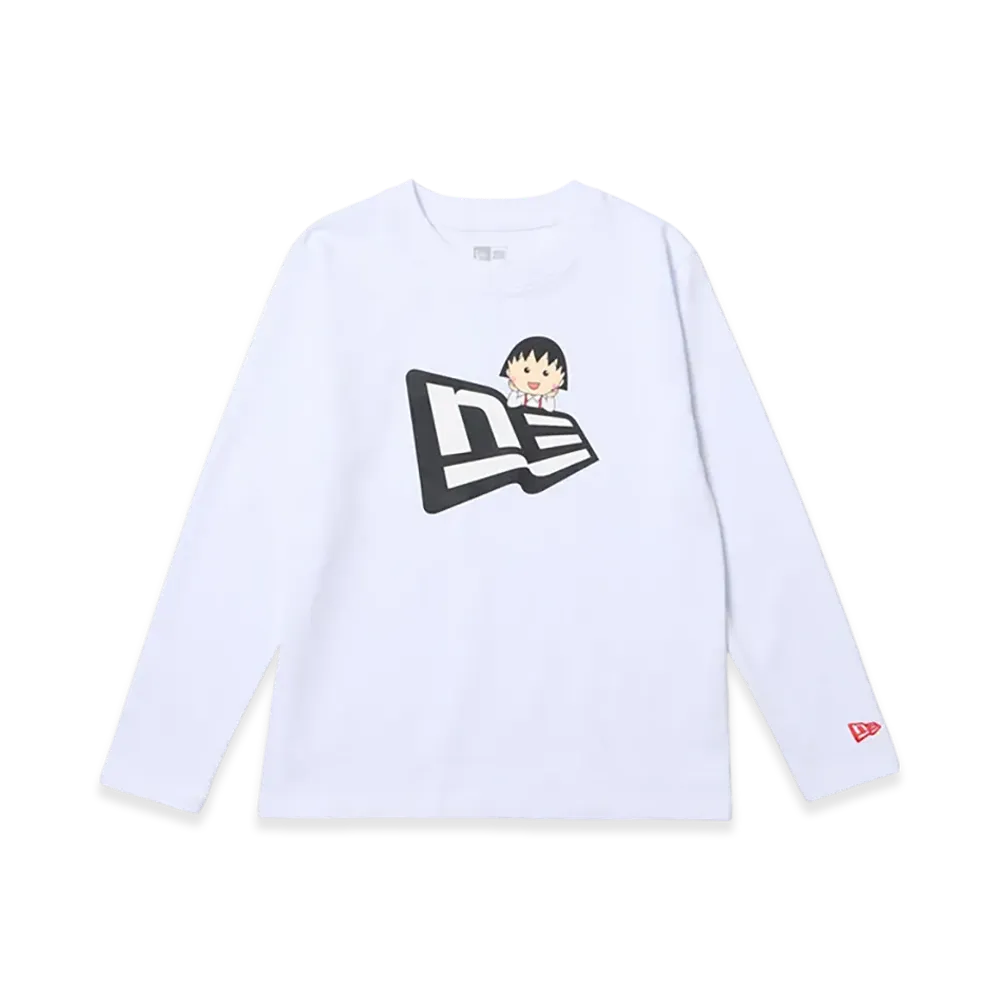 NEW ERA x Chibi Maruko Chan Kids' Youth Long Sleeve Cotton T-Shirt Flag Logo Maruko "White"