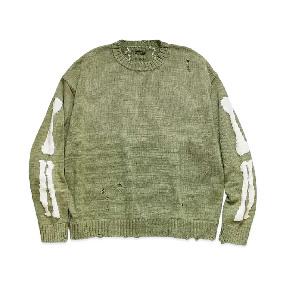 KAPITAL 5G COTTON KNIT BONE CREWS WEATER "Khaki"