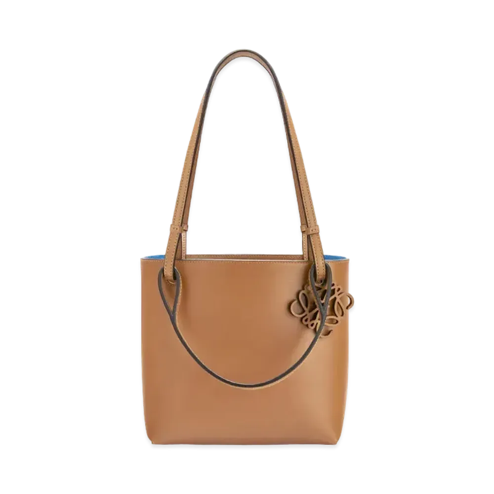 LOEWE Double Handle Square Bag In Calfskin "Camel / Capri Blue"