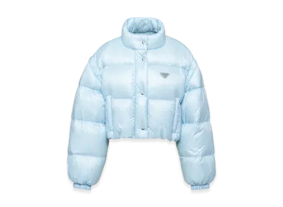 PRADA Women's Re-Nylon Cropped Convertible Down Jacket "Sky Blue"