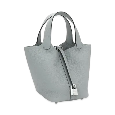 Hermes Women's Picotin Lock PM 18cm Taurillon Clemence Handbag "Gris Pantin"