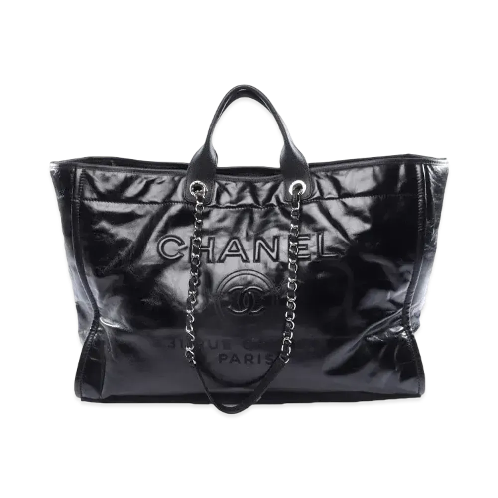 CHANEL Medium Deauville Tote Calfskin "Black/Silver"