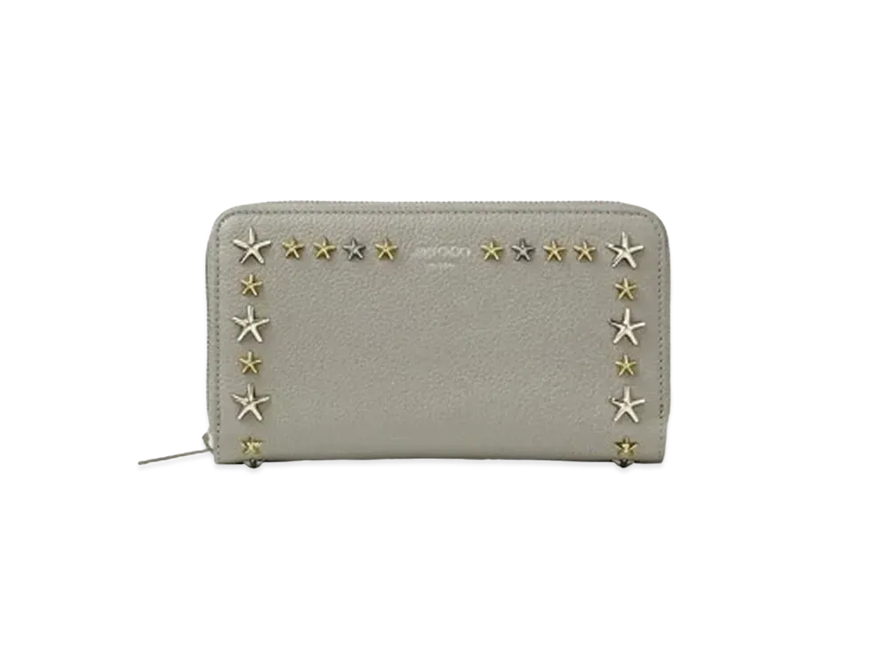 Jimmy Choo Pippa Soft Grainy Calf Leather Zipped Around Wallet With Star Studs "Moonstone"