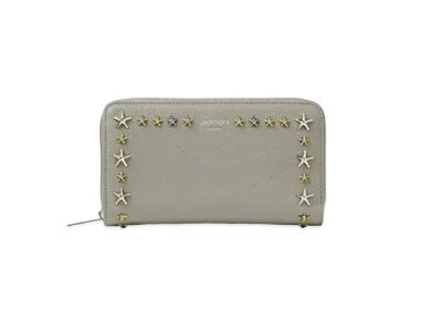 Jimmy Choo Pippa Soft Grainy Calf Leather Zipped Around Wallet With Star Studs "Moonstone"