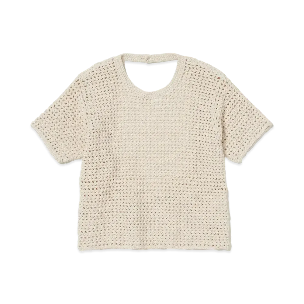 AURALEE Hand Crochet Knit Tee "Ivory"