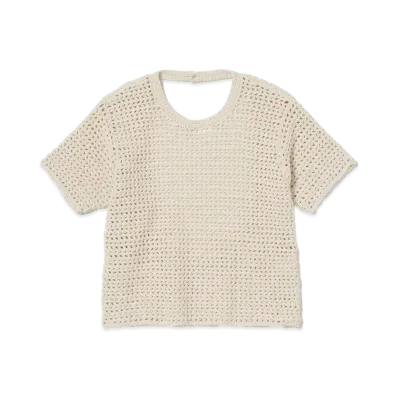 AURALEE Hand Crochet Knit Tee "Ivory"