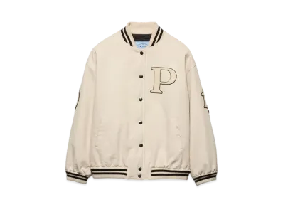 PRADA Women's Canvas Bomber Jacket with Patches "Ivory"