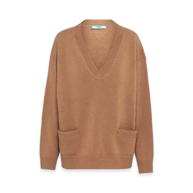 PRADA Women's Wool Cashmere Sweater "Camel Brown"