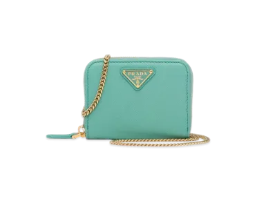 PRADA Saffiano Leather Card Holder With Shoulder Strap "Emerald Green"