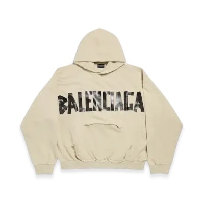 BALENCIAGA Tape Type Ripped Pocket Hoodie "Beige"