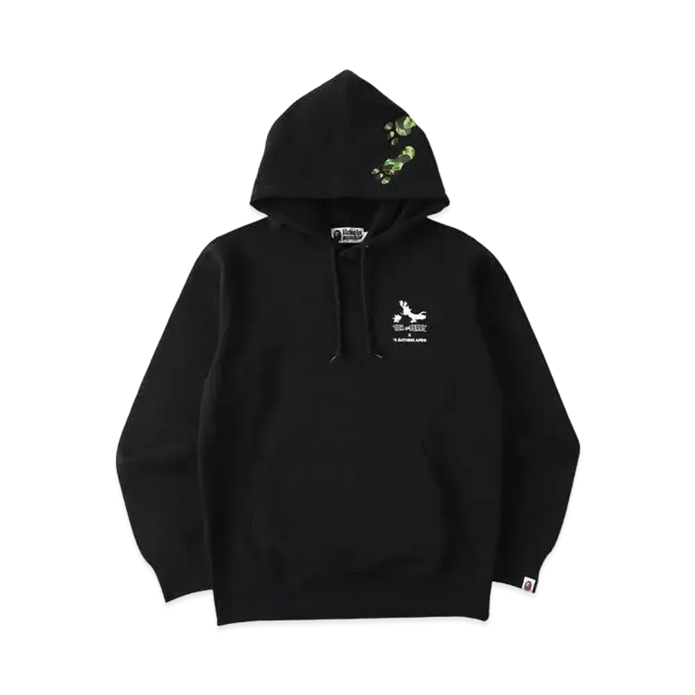 A BATHING APE / TOM AND JERRY FOOTPRINTS PULLOVER HOODIE "Black"