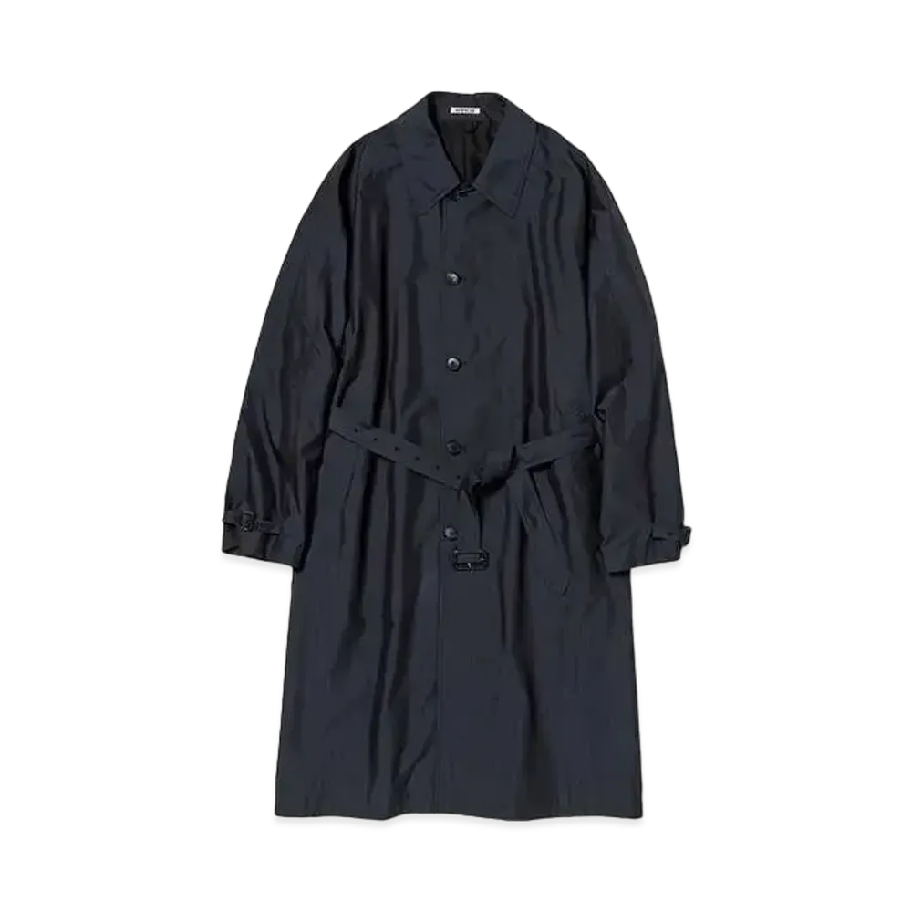 AURALEE Finx Polyester Weather Chambray Soutien Collar Coat "Black Chambray"
