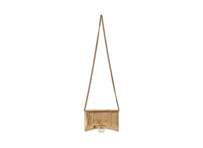 BALENCIAGA Hourglass Wallet With Chain In Metallized Crocodile Embossed Calfskin "Gold"