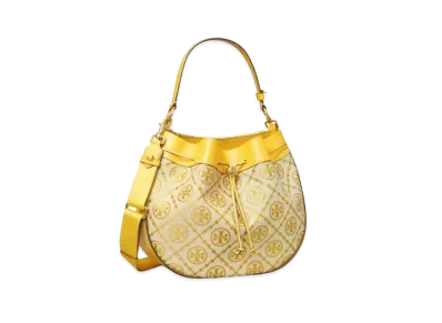 Tory Burch T Monogram Jacquard Drawstring Shoulder Bag "Gold Finch"