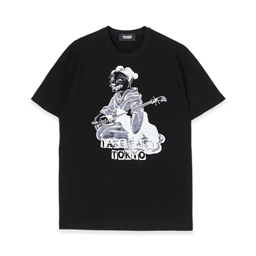 WILDSIDE YOHJI YAMAMOTO Neko Shamisen T-shirt (Take Easy) "Black"