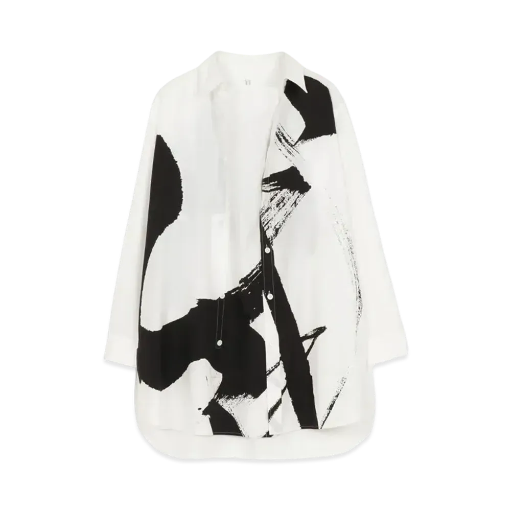 Yohji Yamamoto Y's 100/2 BROAD CALLIGRAPHY PRINT BLOUSE "White"