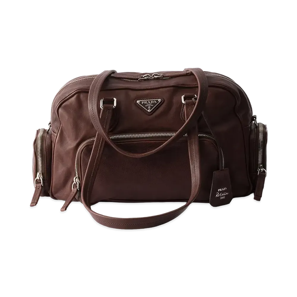 PRADA Large Washed Leather Top Handle Bag "Cocoa Brown"