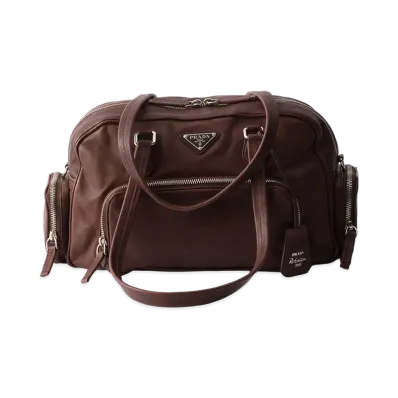 PRADA Large Washed Leather Top Handle Bag "Cocoa Brown"