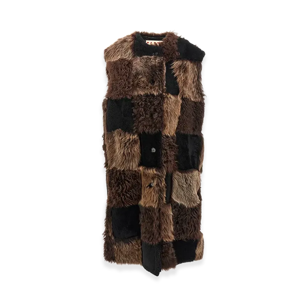 MARNI Women's Long Shearling Vest "Brown"