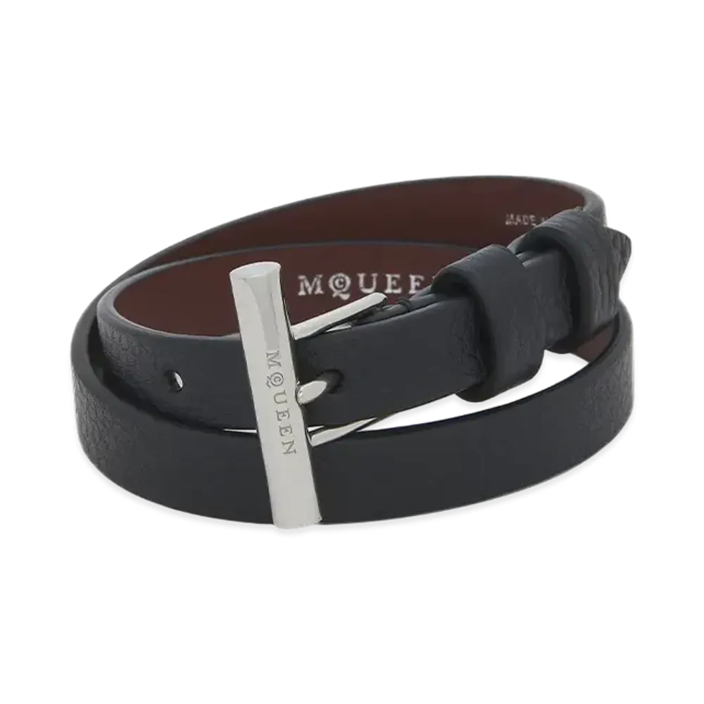 Alexander McQUEEN T-Bar Double Wrap Bracelet "Black"