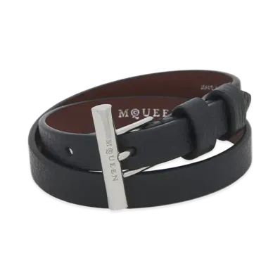 Alexander McQUEEN T-Bar Double Wrap Bracelet "Black"