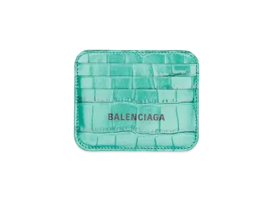 BALENCIAGA Cash Card Holder With Partition Crocodile Type Push "Green"