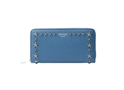 Jimmy Choo Pippa Soft Grainy Calf Leather Wallet With Star Studs "Silver/Butterfly Blue"