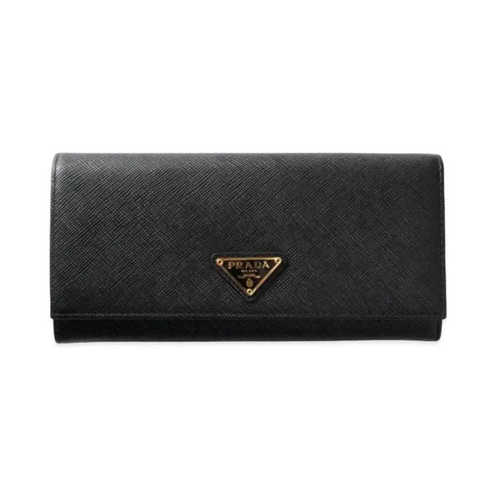 PRADA Saffiano Leather Triangle Logo Flap Long Wallet "Black"