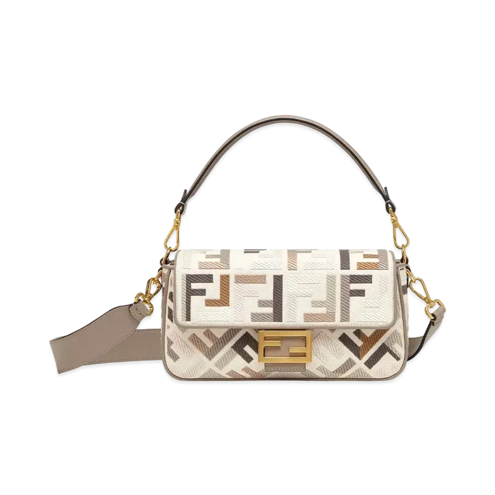 FENDI Baguette Canvas Bag FF Embroidery "Beige"