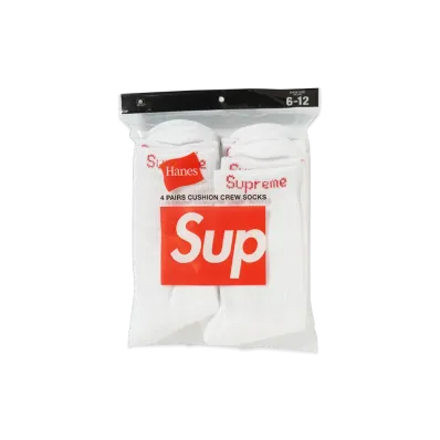 Supreme x Hanes Crew Socks (4 Pack) "White"