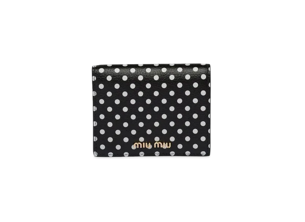 MIU MIU Print Madras Leather Wallet "Black/Light Beige"