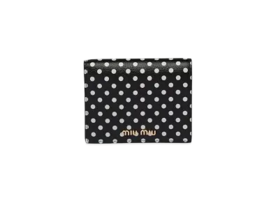 MIU MIU Print Madras Leather Wallet "Black/Light Beige"