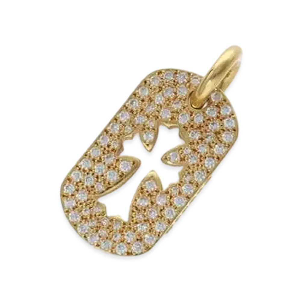 Chrome Hearts 22K Small Cut Out Cross Dog Tag Pave Diamond "Yellow Gold/Clear"