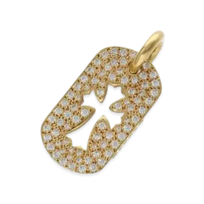 Chrome Hearts 22K Small Cut Out Cross Dog Tag Pave Diamond "Yellow Gold/Clear"