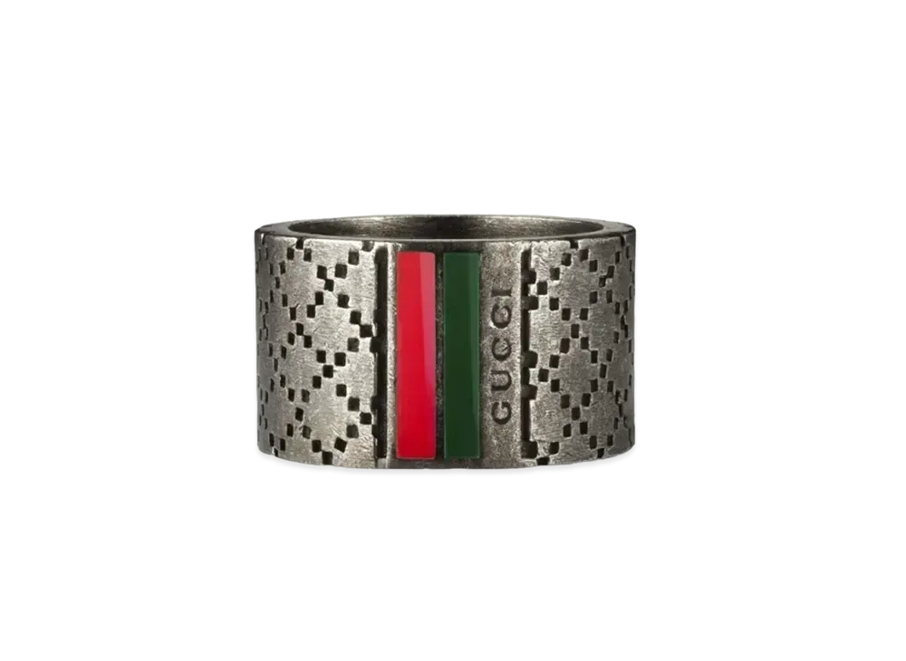 GUCCI Diamond Check Pattern Broad Ring "Silver"