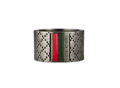 GUCCI Diamond Check Pattern Broad Ring "Silver"