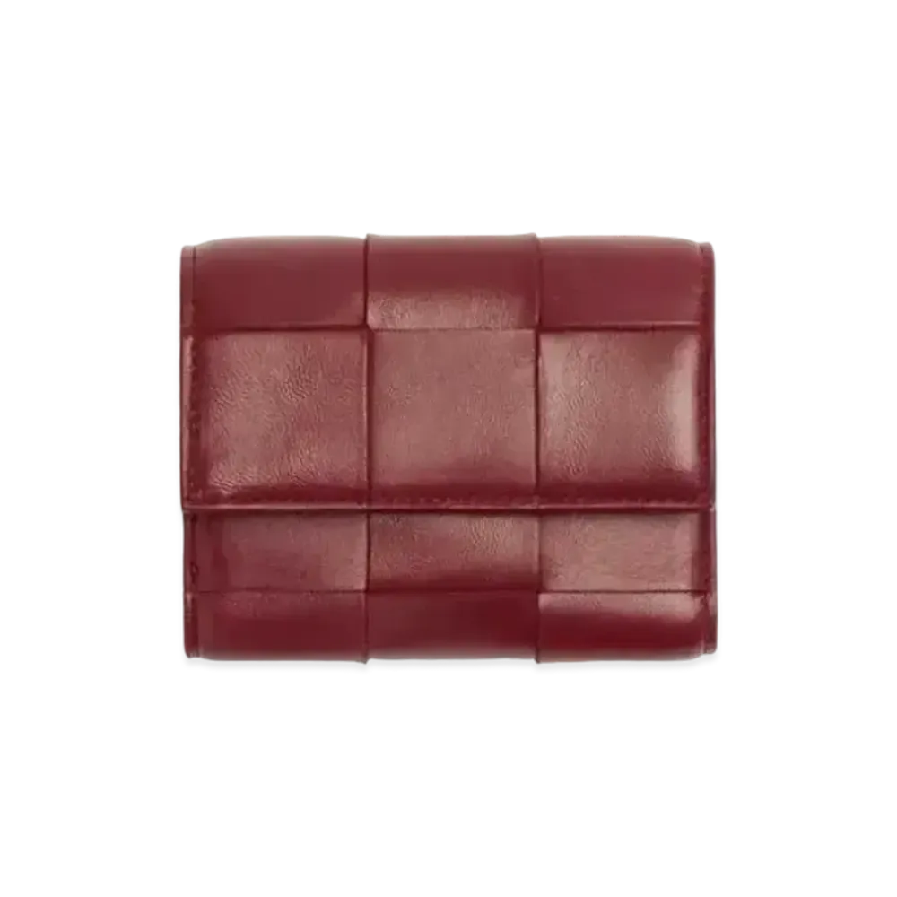Bottega Veneta Casette Maxi Intrecciato Lambski Zip Trifold Wallet "Bordeaux"