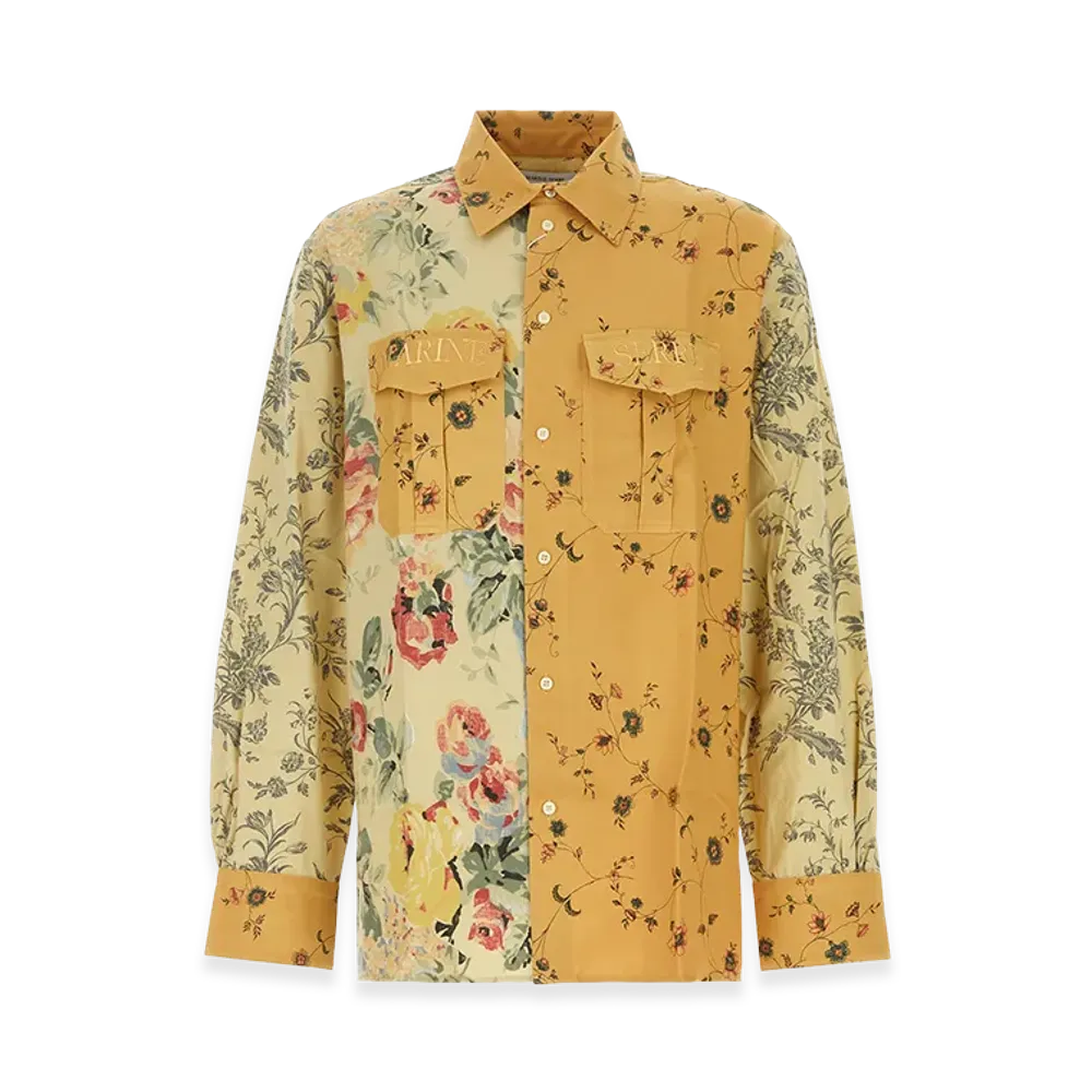 Marine Serre Upcycled Floral Linen Twin Pocket Shirt "Gravel"