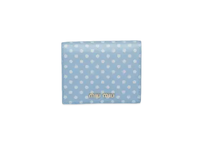 MIU MIU Print Madras Leather Wallet "Sky Blue/White"