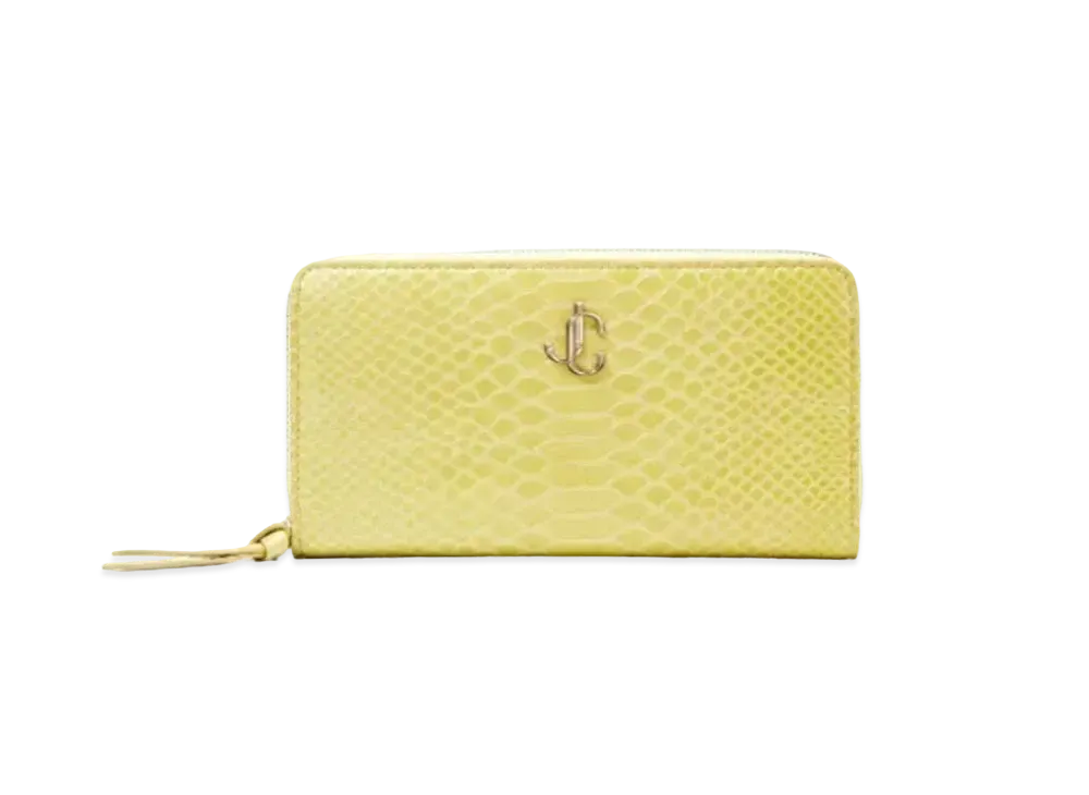 Jimmy Choo Pippa Gel Snake Printed Leather Wallet With JC Logo "Sunbleached"