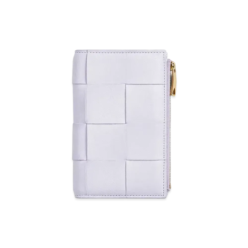 Bottega Veneta Casette Maxi Intrecciato Lambskin Medium Bi-fold Zip Wallet "Mirth Washed"
