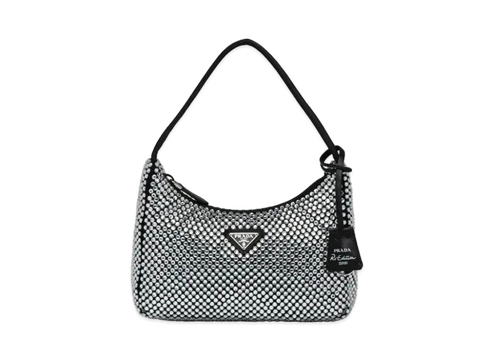 PRADA Satin Mini Bag With Artificial Crystals "White"