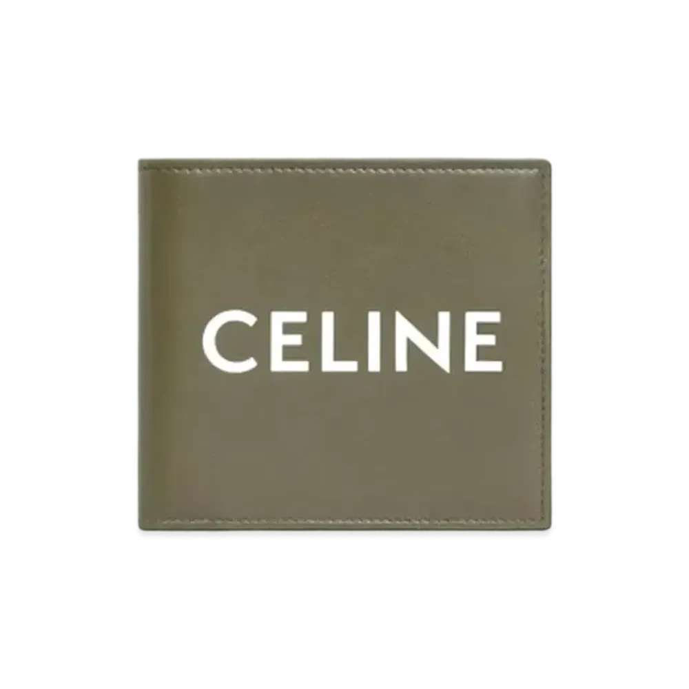 CELINE Bi-Fold Wallet In Smooth Calfskin With Celine Print "Dark Olive"