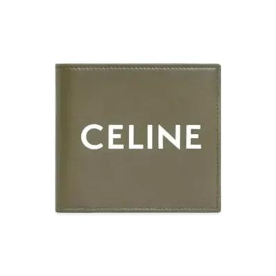 CELINE Bi-Fold Wallet In Smooth Calfskin With Celine Print "Dark Olive"
