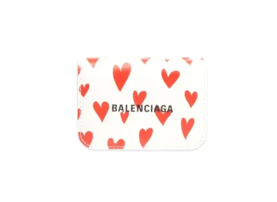 BALENCIAGA Valentine'S Day 22 Cash Mini Wallet Heart Print Shiny Smooth Carfskin "White"