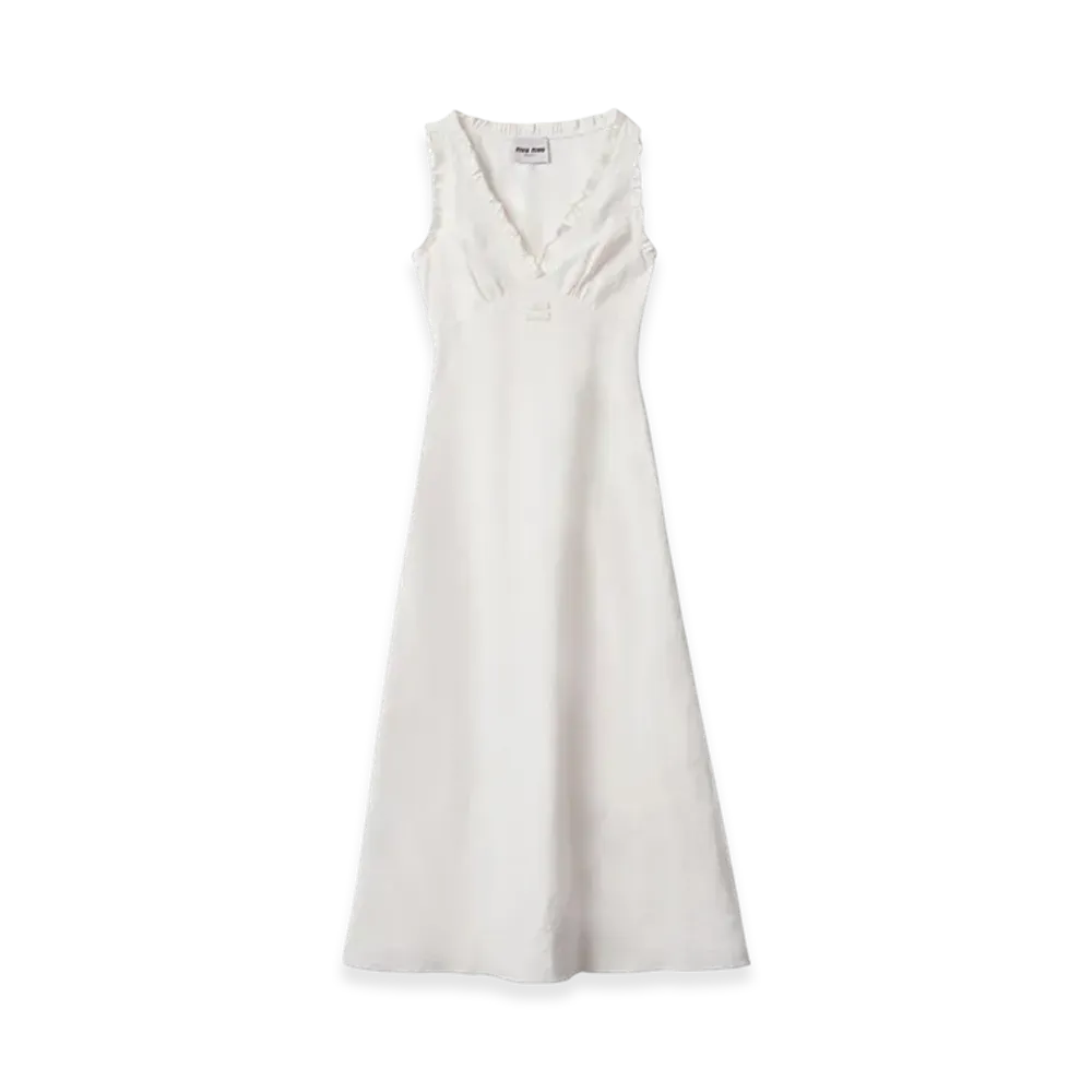 MIU MIU Women's Long Slubbed Canvas Dress "Ivory"