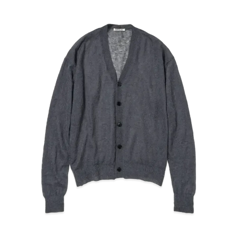 AURALEE Kid Mohair Sheer Knit Cardigan "Dark Gray"